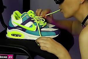 ASMR - Nike sneakers fetish  The girl licks the used shoes 