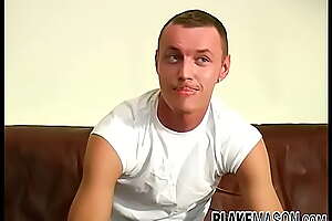 Skinny blond amateur from UK Alec jerks after an interview
