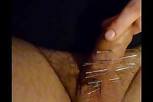 Playing with few needles in my cock skin and foreskin  play piercing