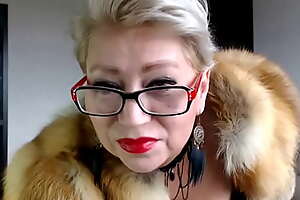 Mature Russian webcam whore AimeeParadise in a fur coat blows smoke in face of her virtual slave!