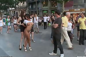Busty naked Latina walked in public