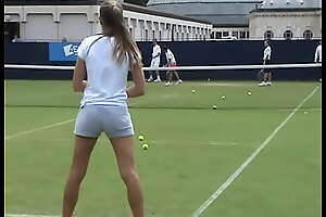 Voyeur girl practice tennis in short shorts