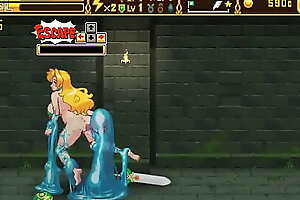 Blonde girl having sex with goblins men in Warrior girl act hentai game
