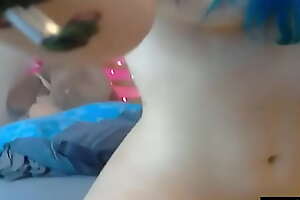 Sexy camgirl with blue and pink hair masturbates with her dildo [xxxwebcam xxx movie ]