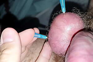 Needles in my balls and cum