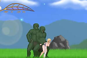 Cute blonde girl having sex with orks men in Unh disaster hentai game