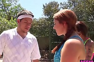 Busty tennis teen fucked in front of her BFFs outdoor