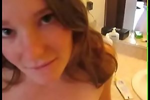 Amateur from camgirlslive webcam on knees in bathroom gets cumshot