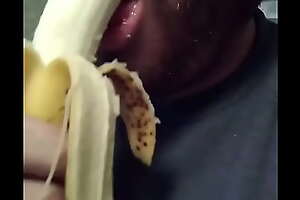 Guy deepthroats a banana pt 3