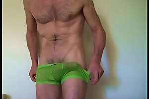 Drop underwear -  big dick shows-up out of boxer