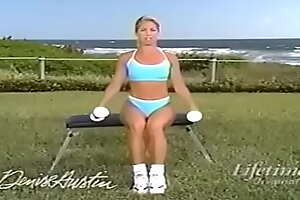 Jerkoff to Denise Austin in sky blue 2 piece with beat