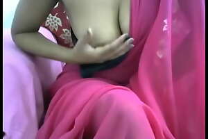 pink sari indian girl shows off